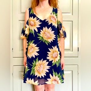 Off-the-shoulder sunflower dress